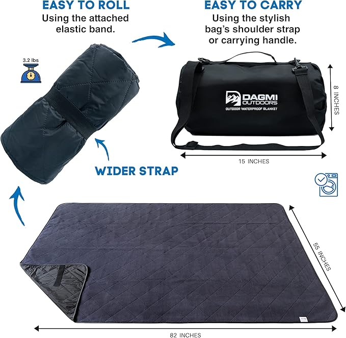 Waterproof Outdoor Blanket Large Fleece Camping & Stadium Blankets for Cold Weather. Perfect for Outdoors, Car, Dogs, Boat, Picnic. Windproof, Extra Warm, Machine Washable.