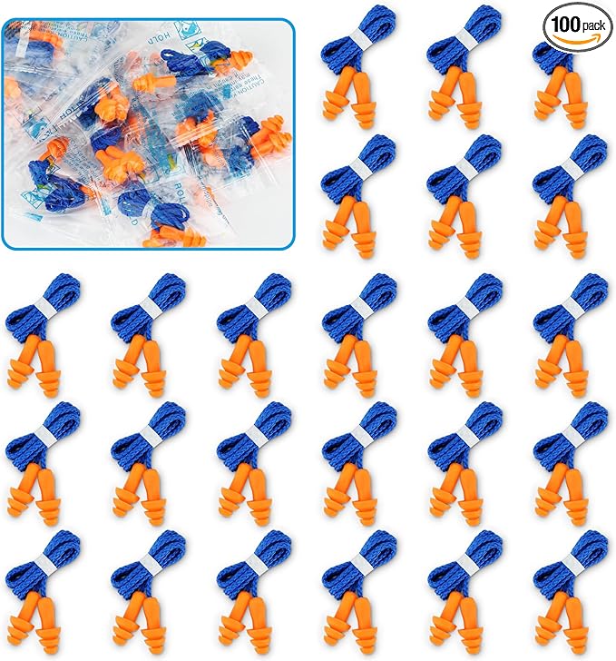 Silicone Ear Plugs, 100 Pairs Hearing Protection for Shooting, Swimming, Sleeping, Noise Cancelling, Corded, Multicolor