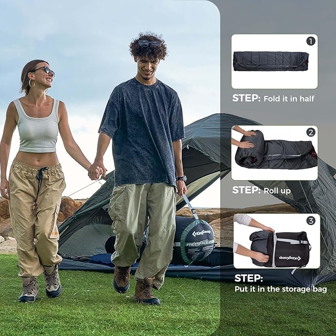 KingCamp Double Sleeping Bag for Adults, Queen Size 2 Person XXL Flannel Sleeping Bag, Waterproof Lightweight Flannel Quilt with 2 Pillows, Perfect for Couples Family Camping Hiking