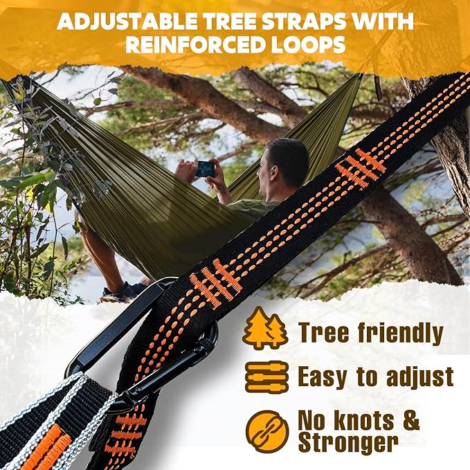 NATUREFUN Ultra-Light Travel Camping Hammock | 300kg Load Capacity,Breathable,Quick-Drying | 2 x Premium Carabiners,2 x Nylon Slings Included | Outdoor Indoor Garden
