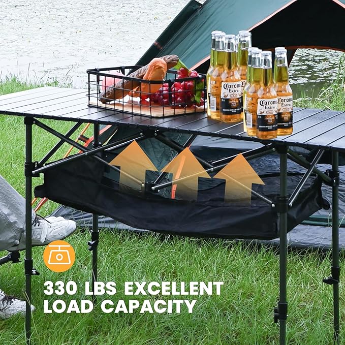 KINGROCK Folding Camping Table, Aluminum Roll-up Table with Easy Carrying Bag for Outdoor, Sturdy, Stable