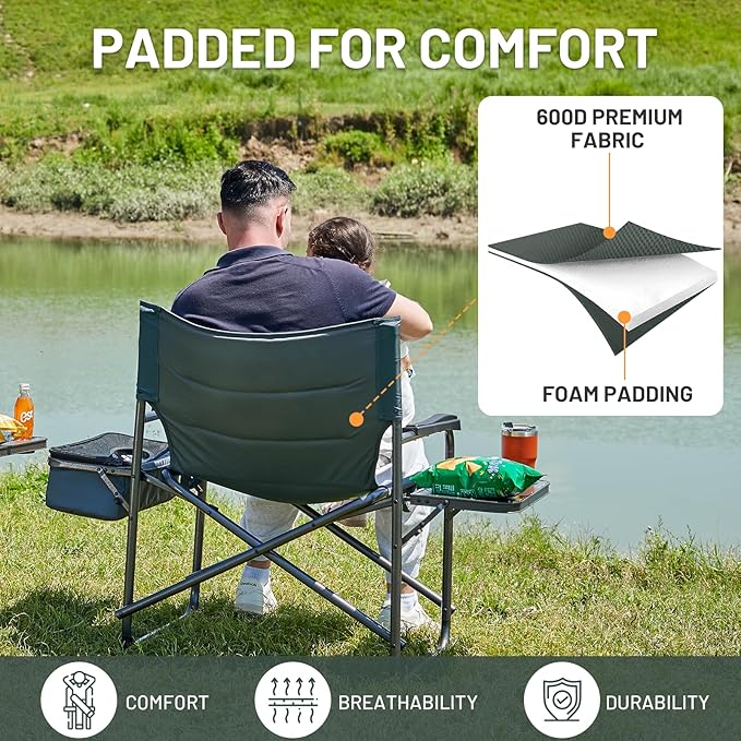 TIMBER RIDGE XXL Oversized Directors Chair 600lbs - Heavy Duty Camping Chair with Cooler Bag & Table, Portable Folding Chair with Wide Seat for Tailgating, Patio, Outdoor - Grey