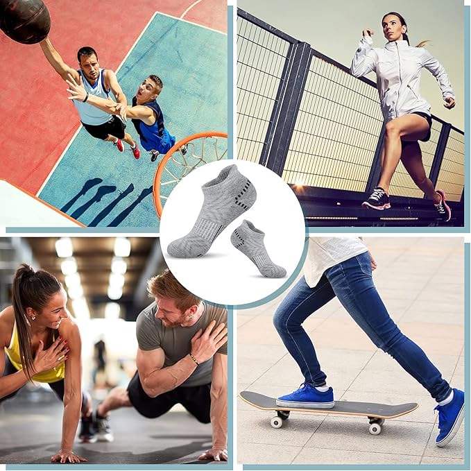 Airacker Ankle Athletic Running Socks Cushioned Breathable Low Cut Sports Tab Socks for Men and Women (6 Pairs)