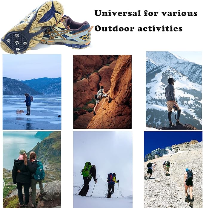 Universal Non Slip Gripper Spikes for Shoes, Ice Traction Cleat Grips with Steel Studs Crampon for Ice Sports