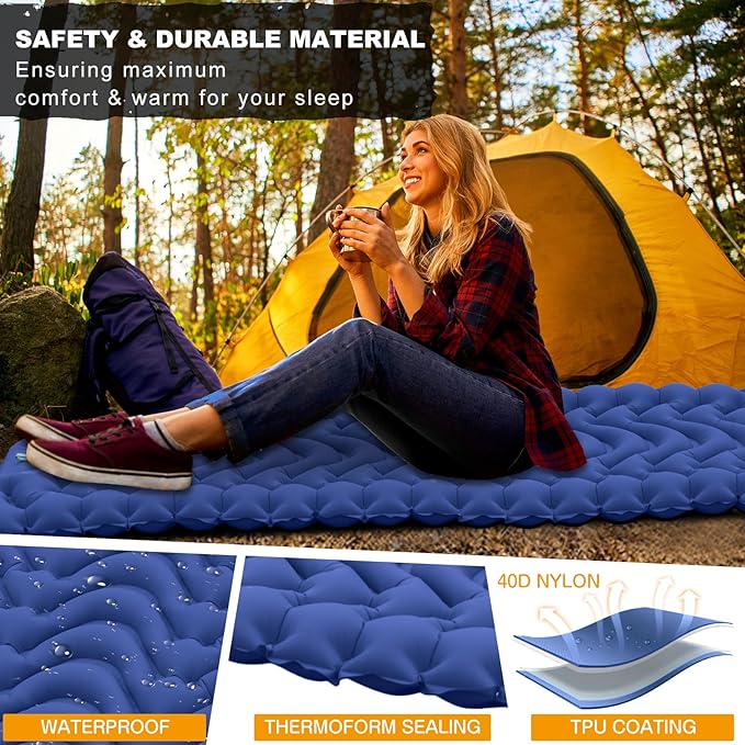 MEETPEAK Sleeping Pad, Extra Thickness Inflatable Camping Sleeping Mat with Pillow Built-in Foot Press, Compact Ultralight Camping Air Mattress for Backpacking, Hiking, Tent