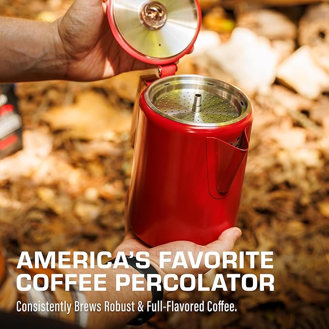 COLETTI Bozeman Camping Coffee Pot — Camping Coffee Makers, Coffee Percolator – America's Sleekest Percolator – NO Aluminum or Plastic (Red)