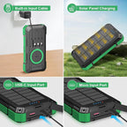 Solar Charger Power Bank 49800mAh Wireless Portable Phone Charger, 22.5W QC3.0 Fast Charging Built in 4 Cables with USB C 6 Outputs & 2 Inputs for Cell Phone
