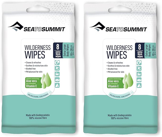Sea to Summit XL Wilderness Wipes Rinse-Free Body Wipes, 2-Pack (8 Wipes per Pack)