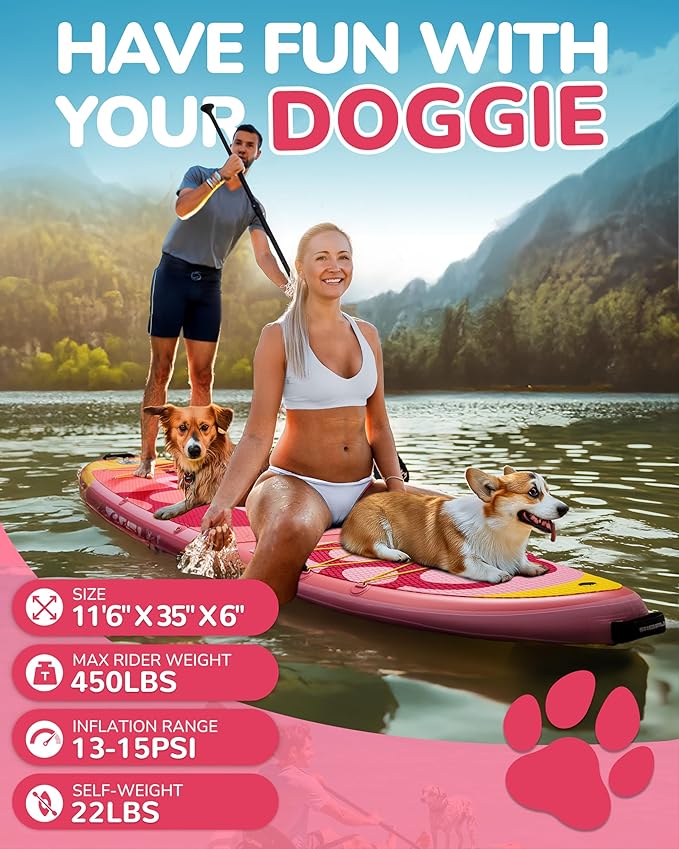 Bigfly 11'6×35" Super Wide Inflatable Stand Up Paddle Board, Ultra Stable Wide SUP for 2+1 People/Family/Big Size, 100L Backpack, All-Round Sup Board, US Big Fin