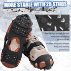 Ice Cleats Snow Traction Cleats for Boots and Shoes 28 Studs Ice Crampons for Walking on Snow and Ice Anti Slip Coershoe Rubber Ice Grippers Slip-on Stretch Footwaer