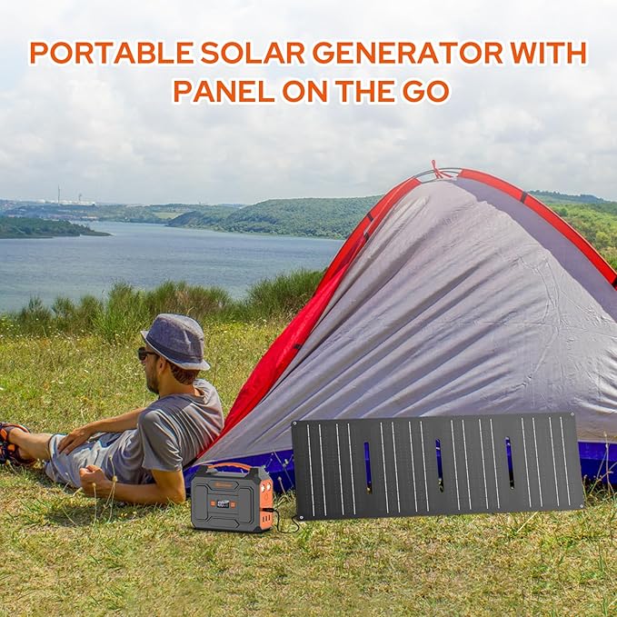 Portable Power Station with Foldable 40W Solar Panel, 100W Solar Powered Generator with Panels,110V AC Outlet Camping Solar Power Bank 146Wh DC Battery Pack for Smart Device RV Outdoor Power Outage