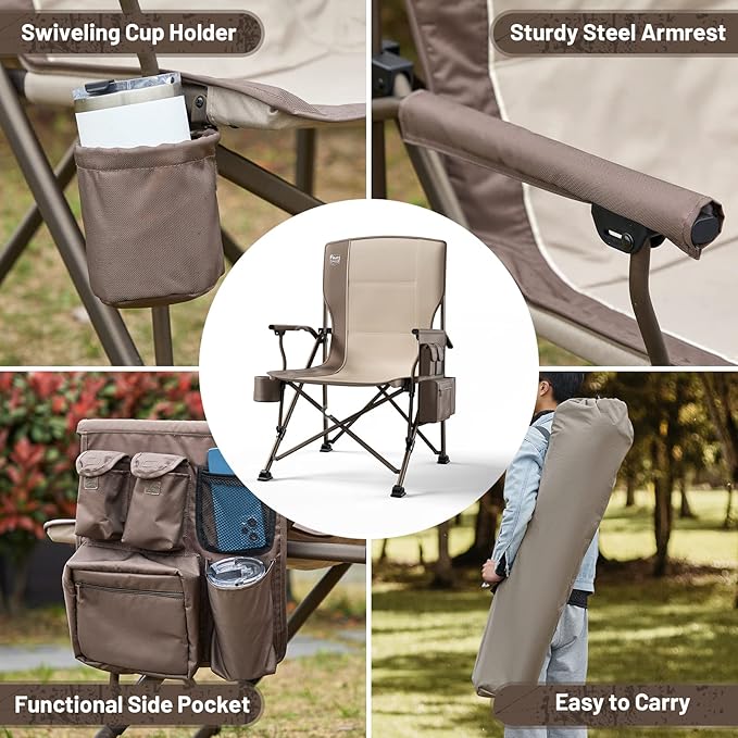 TIMBER RIDGE Oversized Folding Camping Chair High Back Heavy Duty for Adults Support up to 500lbs with Cup Holder, Side Pocket Cooler Bag 2 Pack