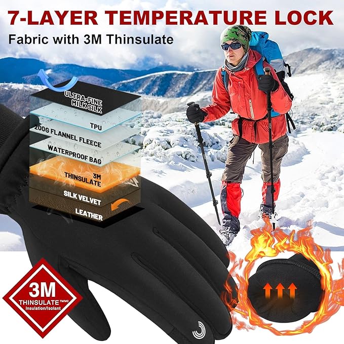 Pixel Panda Winter Gloves for Men Women Warm Touchscreen Gloves for Cold Weather Thin Water-Resistant Windproof Non-Slip Gloves for Cycling, Driving, Running, Hiking