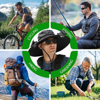 Solar Fan Hat for Men,Wide Brim Sun Hat with 3 Solar Fans,Neck Gaiter and Arm Sleeves,Fishing Hat with Solar Fans Built in,Outdoor Fishing Hiking Gardening Cool Hats Black