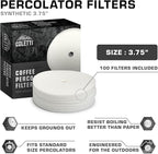COLETTI Percolator Coffee Filters — Disc Coffee Filters For Percolators – For Bozeman, Butte, & Scoutmaster Camping Coffee Pot – Medical Grade Fiber, Perfectly Tasteless [100 pack, Synthetic, 3.75”]
