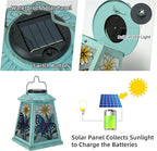 Solar Lantern with Shepherd Hook, Hanging Lantern with LED Lights, Outdoor Waterproof Solar Lanterns Metal Lamp Decoration Garden Patio Yard Pathway, Gifts for Mom Grandma Women, Butterfly
