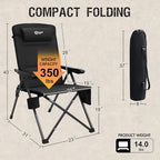 Portal Reclining Camping Chair with Adjustable Back Folding Camp Recliner for Adults Portable High Back Oversized, 400LBS (Black)