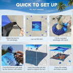 Rhino Valley Beach Tent Shade Canopy UPF50+ Protection, 8 Sandbags, 4 Stability Poles, Outdoor Sun Shelter Umbrella for Sand, Camping, Fishing Essentials