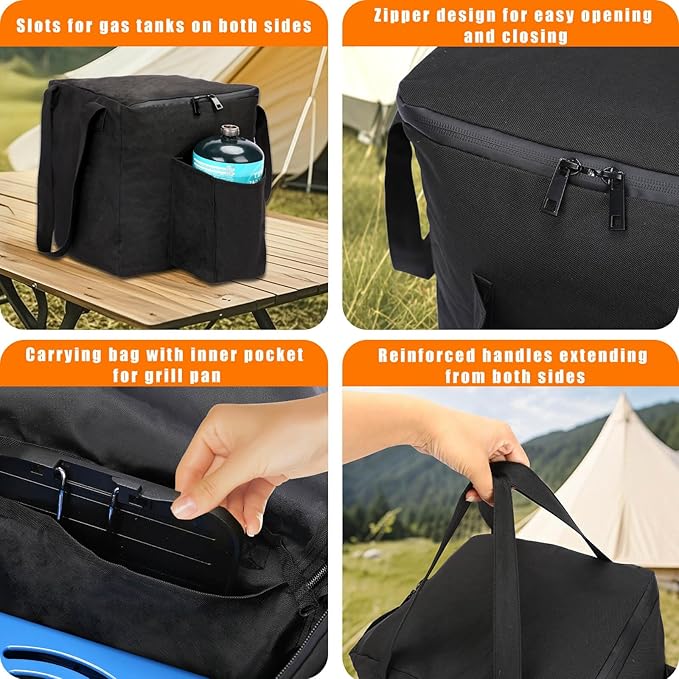 Portable 2 Burner Camping Stove Set with Cookware, Outdoor Cooking Kit Includes Outdoor Folding Gas Stove, Frying Pan, Griddle, Kettle, Pot, and Carry Bag, For Propane & Butane, 20,000 BTU/h