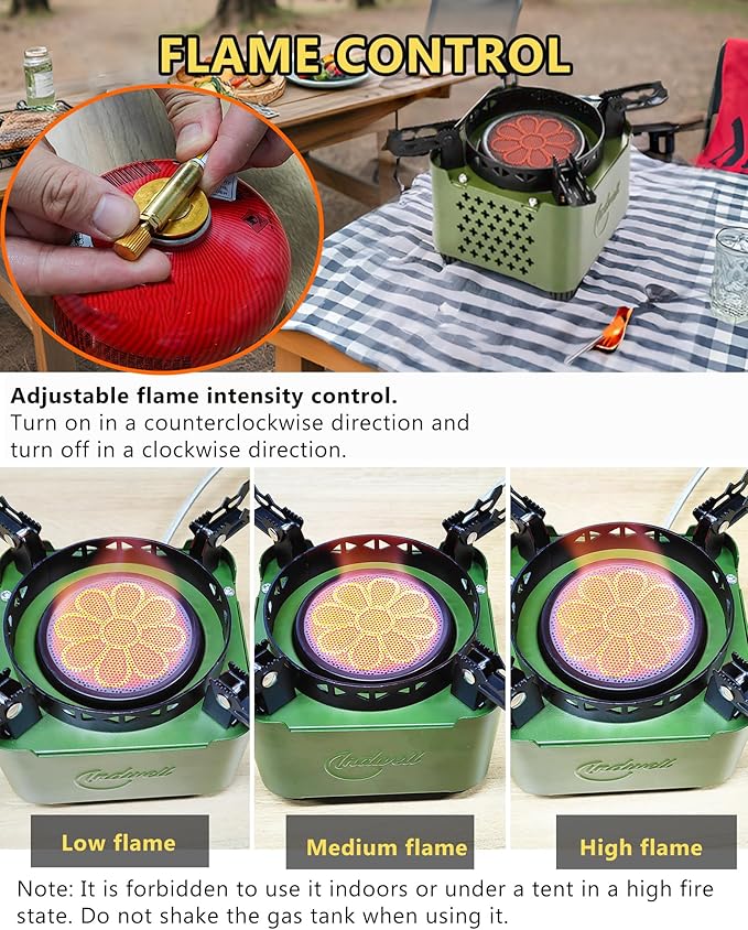 Indwell Camping Stove with Infrared Burner, Single Burner Propane Stove Ultra-Thin Design Adjustable Flame Control Wind-Resistant Portable Gas Cooker for Camping Hiking Outdoor Cooking