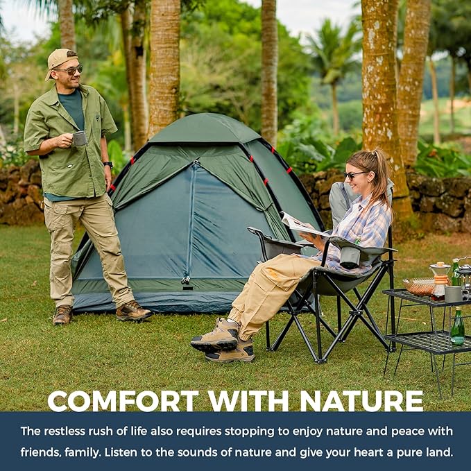 KingCamp Oversized Camping Folding Chair with Lumbar Support, Heavy Duty Ergonomic Padded Arm Chair with Cooler Bag, Cup Holder, Portable for Outdoor
