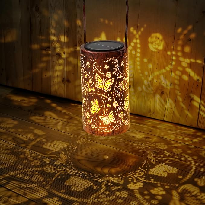 Homemory Butterfly Solar Lanterns Lights Outdoor Waterproof, Hollowed-Out Metal Decor Lantern, Gifts for Women, LED Solar Lights Metal Decoration Outside for Yard, Patio, Backyard, Porch, Lawn