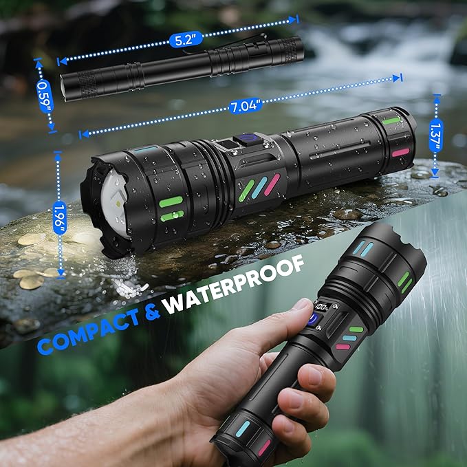 Rechargeable Flashlights High Lumens 10000 Long Distance, Single Click 3 Modes, Super Bright LED Flashlight USB C Long Lasting 15H, Powerful Strong Flash Light for Security Hiking Camping