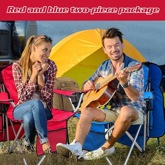 Portable Folding Camping Chair - Lightweight, Durable Outdoor Chair for Camping, Fishing, Beach, Lawn, and More - Comfortable Folding Chairs for Outside Activities(Blue+RED)