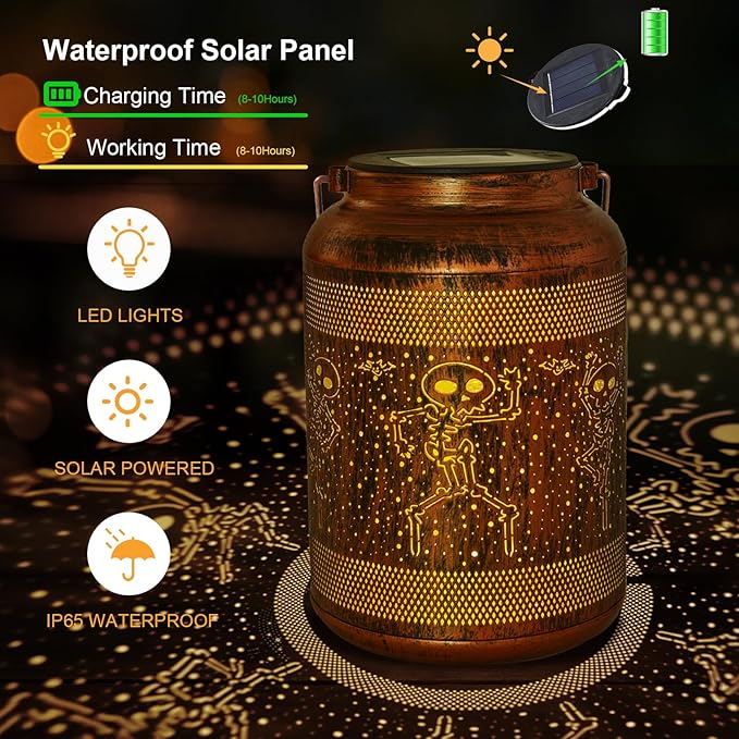 Halloween Lantern Solar Outdoor, Birthday Gifts for Women, Solar Light Outdoor Waterproof LED Decorative Garden for Lawn, Landscape, Patio, Porch Hanging Lantern for Ladies, Mom, Grandma