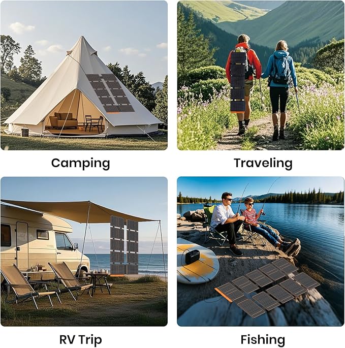 FlexSolar 100W Portable Solar Panel - 24% High Efficiency, IP67 Waterproof, QC3.0 USB-A/USB-C/DC Output for Small Power Station, Camping, RV & Emergency