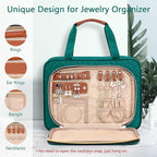 Wedama Toiletry Bag for Women, Hanging Travel Toiletry Bag with Jewelry Organizer Compartment Large Makeup Bag, PVC Waterproof Cosmetic Travel Bag Trips Camping Bathroom, Green+Brown