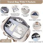 Travel Duffel Bag for Women, Carry-on Overnight Weekender Bags with Wet Pocket, For Spirit Airlines 18x14x8 Personal Item Bag,Small,Beige & Brown