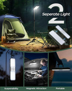 10000lm Dimmable Rechargeable Work Light, 15000mAh Detachable Camping Work Light 72'' Telescopic with 2 Separate Lights, 2 Charge Ways Type C & Solar Powered