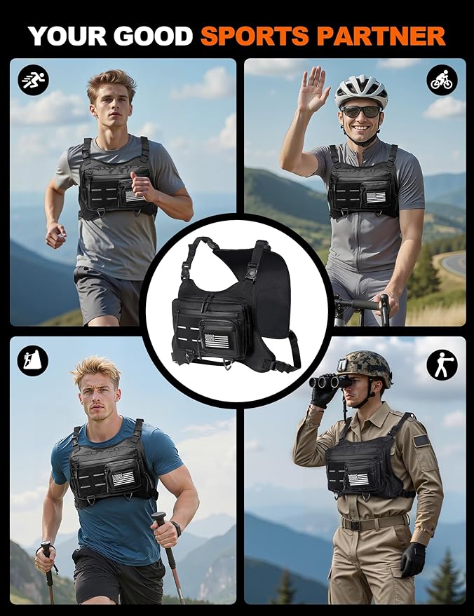 Chest Bag for Men with Expandable Accordion Structure, Running Vest for Outdoors, Chest Pack for Cycling, Hiking