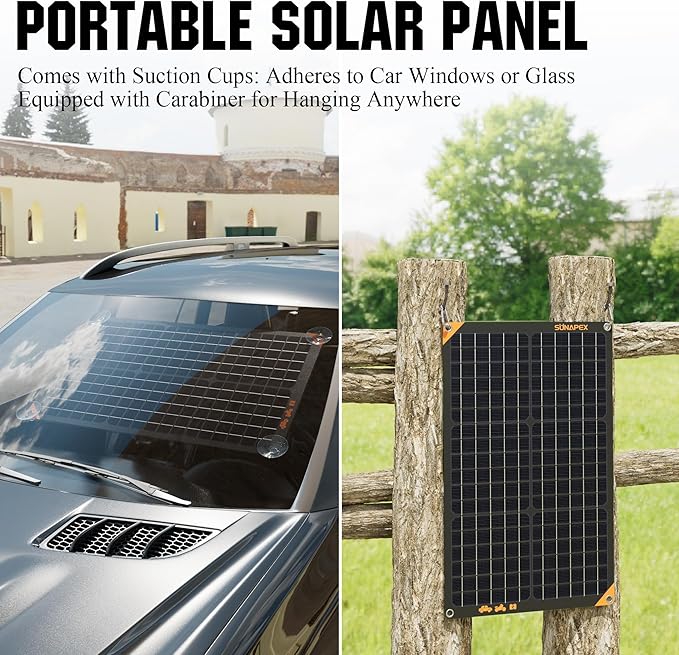 SUNAPEX 30W 12V Solar Panel Battery Charger Maintainer, Portable Waterproof Solar Trickle Charger with Built-in Charge Controller, Cig Plug, Alligator Clips, O-Rings for Car, Truck,Tractor, Boat, etc