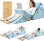 6pc Adjustable Orthopedic Wedge Pillow Set – Relieve Acid Reflux, Snoring, Back Pain & Post-Surgery Discomfort (Light Blue)