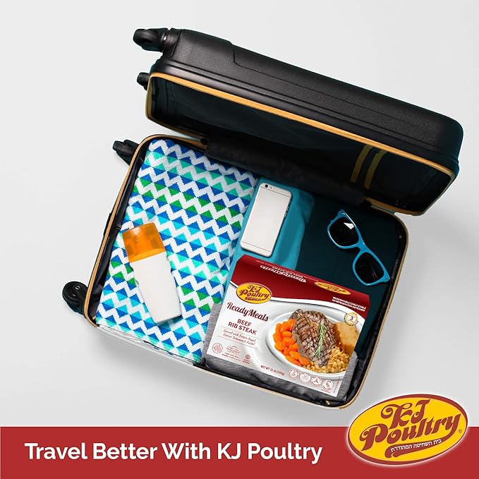 KJ Poultry Kosher Ready Meals - Beef Rib Steak & Kugel, MRE Meat Meals Ready to Eat, Shabbos Food (2 Pack) Prepared Entree Fully Cooked, Shelf Stable Microwave Dinner Travel Military Camping Survival