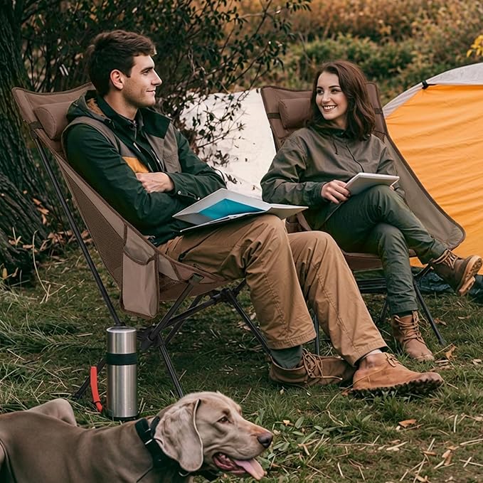 Overmont Oversized Camping Chair for Adults - 400lbs Support Heavy-Duty Padded Seat Outdoor Portable Folding Chair with Cooling Bag Cup Holder Carry Bag Comfortable for Sport Garden Beach Fishing Lawn
