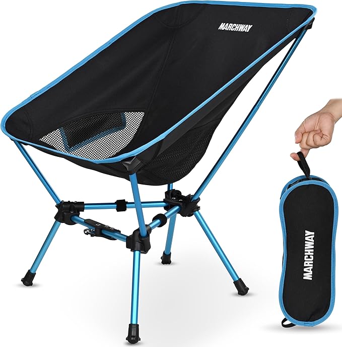 MARCHWAY Lightweight Folding Camping Chair with Spring Lock, Stable Compact Portable for Outdoor Camp, Travel, Beach, Picnic, Festival, Hiking, Backpacking (Lowback Blue)