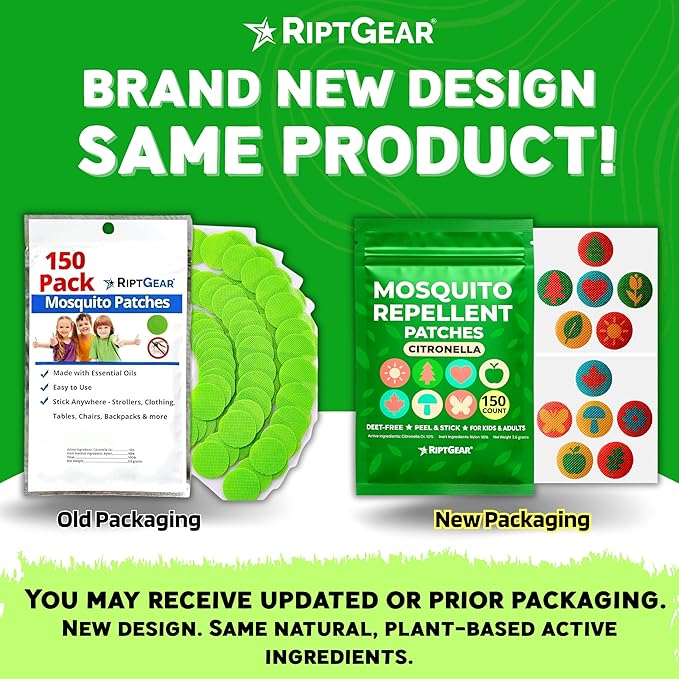 RiptGear Mosquito Patches - 150 Pack of Mosquito Stickers for Kids and Adults, Natural Mosquito Sticker, Citronella Patch Sticks to Any Surface - DEET Free