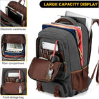 Tzowla Canvas Laptop Backpack, Bag for Men Women,Travel Work Rucksack Fits 17.3 Inch Laptop, Large Capacity Bookbag(Dark Grey)