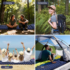 Camping Sleeping Pad, Connectable Design for Double Mat, Ultralight Inflatable Sleeping Mat with Pillow, Built-in Foot Pump, Portable Camping Air Mattress for Backpacking Hiking Tent (Navy)