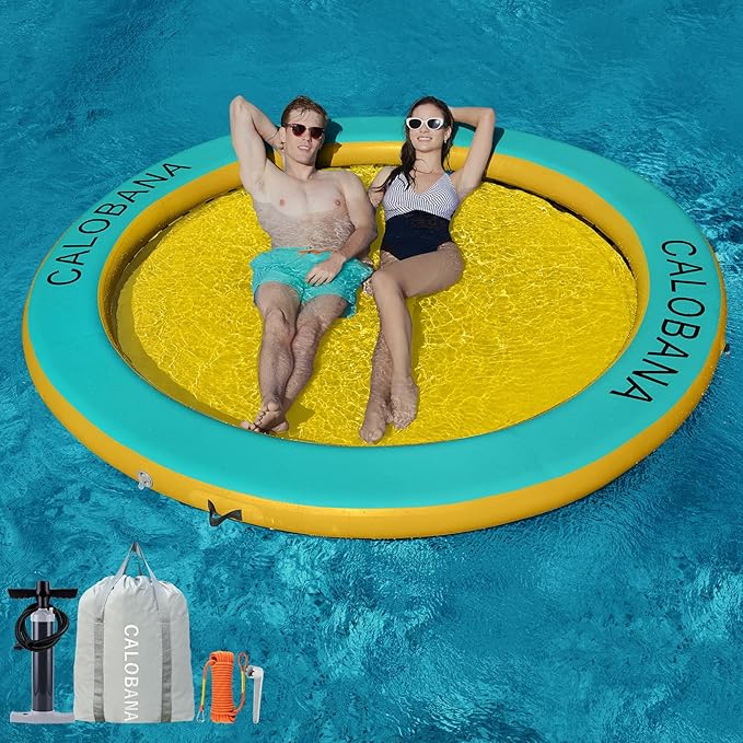 Round Floating Ring Inflatable Water Hammock Heavy Duty River Floats Lake Raft for Adults Tanning Pool Lounger Float Island Platform Pad Mat for Party