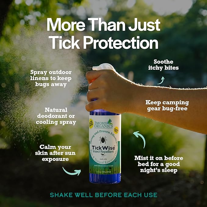 3 Moms Organics, TickWise 16oz Extra Strength Double Mama 2-Pack - DEET- Free, Tick and Insect Repellent, Plant Based Essential Oils, All Natural Ingredients, Safe for Kids, Adults, Dogs & Horses