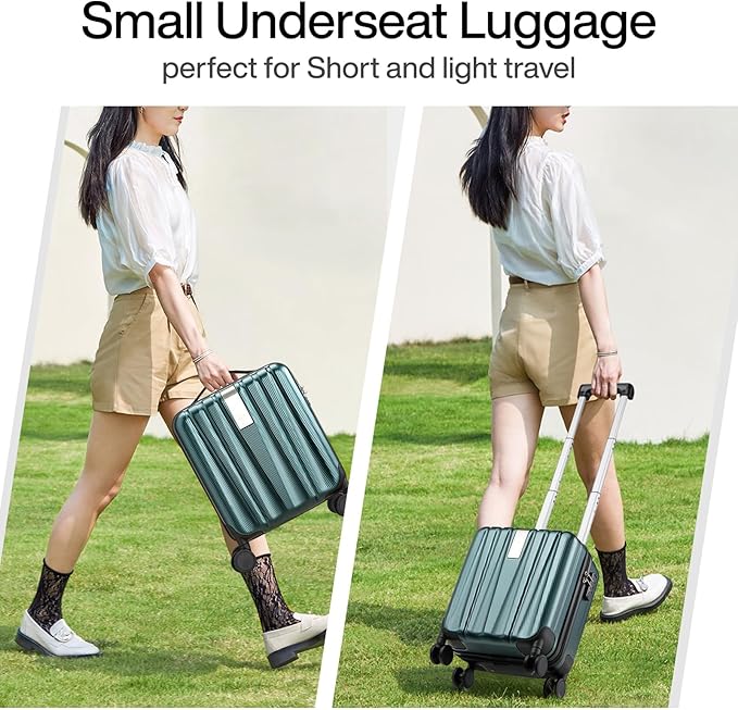 Hanke 14 Inch Underseat Carry On Luggage with Wheels Hard Shell Suitcases Lightweight Small Luggage for Weekender Mini Suitcase Carry On Bag Travel Luggage for Travel Rolling Suitcase.(Blackish Green)