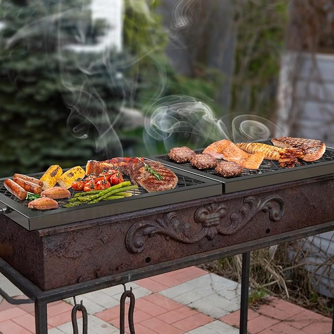 only fire Foldable X-Marks Fire Pit Cooking Grate, Portable Rectangle Campfire Grill Grate with Handles, Heavy Duty Steel Campfire BBQ Grill for Outdoor, 36 inch