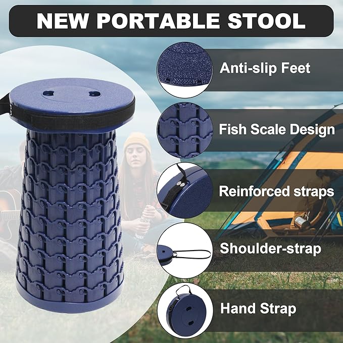 ALEVMOOM Upgraded Collapsible Stool with Thickened Cushion 18.1",600Lbs Max Weight Wider & Taller Pop Up Stool, Heavy Duty Portable Retractable Folding Chair or Travel Foot Rest for Camping & Outdoors