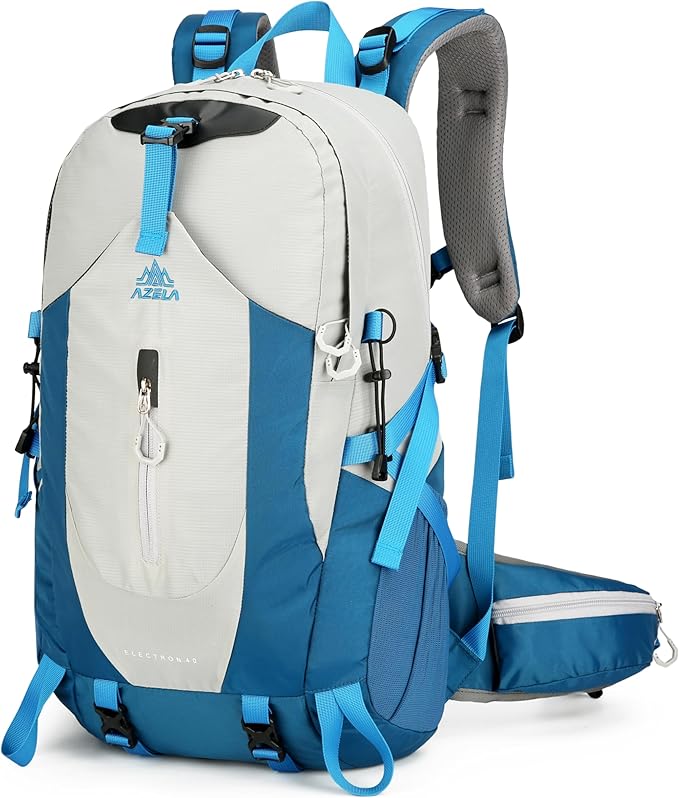40L Hiking Backpack for Men and Women, Lightweight Waterproof Packable Camping Travel Daypack with Rain Cover (Gray & Blue, 40 Liter)
