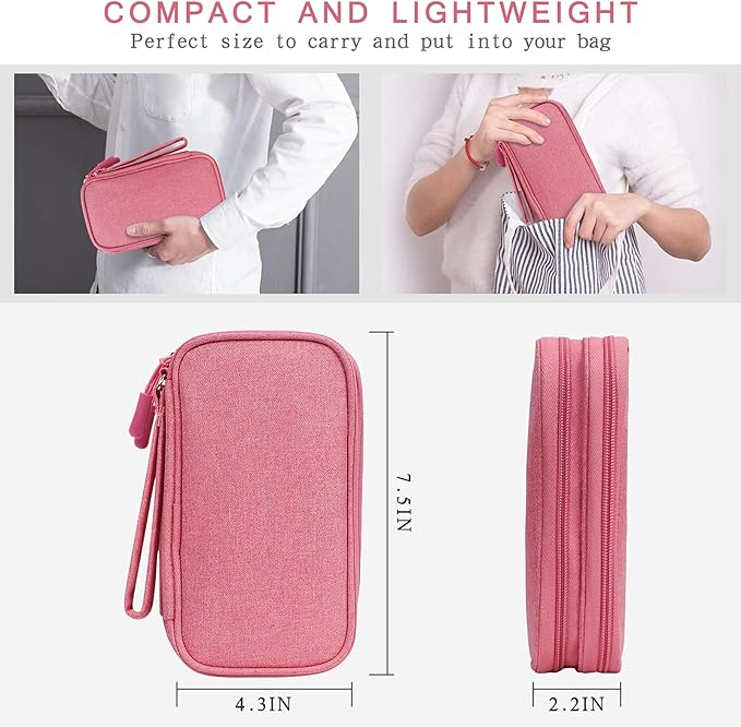 Skycase Electronic Organizer Travel Case - Waterproof Travel Cord Pouches for Organization, Cable Organizer, All-in-One Double Layers Storage Bag for Accessories, Charger, Cable, Pink - Medium
