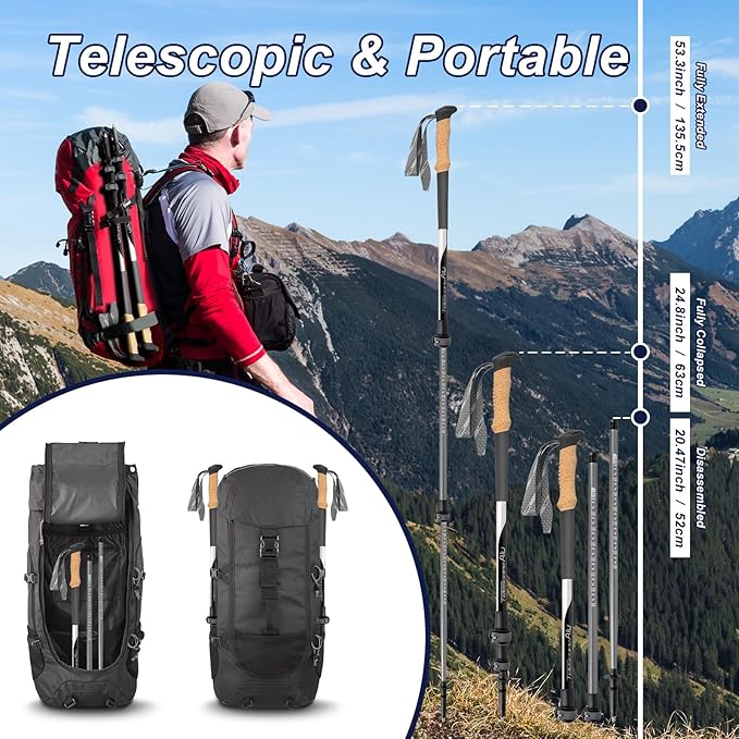 Hiking Poles, Ultra-Light Telescopic Trekking Poles,Portable Walking Sticks with Adjustable Height for Men and Women